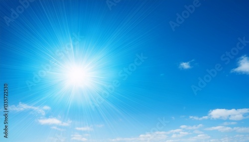a bright sun shining in a clear blue sky with soft lens flare and no clouds