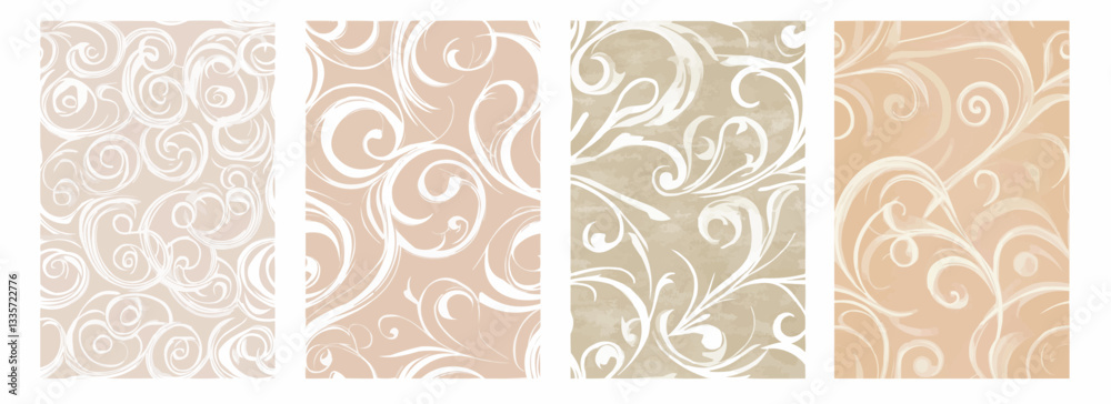 Vector pattern set of graceful overlapping white swirls on a muted clay beige background Vector pattern set of graceful overlapping white swirls on a muted clay beige background