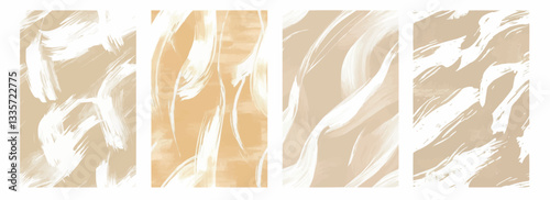 Vector pattern set of graceful free flowing white strokes on a warm almond beige background