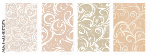 Vector pattern set of graceful overlapping white swirls on a muted clay beige background