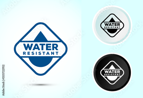Water resistant icon design illustration, Waterproof sign, liquid proof protection. Color black and white