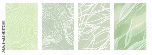Vector pattern set of soft curving white lines on a warm pastel green background