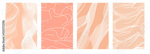 Vector pattern set of soft curving white lines on a pastel powder peach background