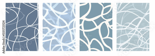 Vector pattern set of soft overlapping white loops on a muted stormy blue background