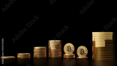 Coins Stacked in Ascending Order Representing Cryptocurrency Growth