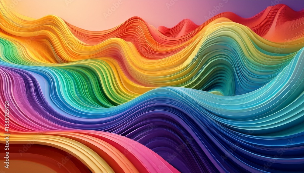 Fototapeta premium 3d render abstract background. Beautiful rainbow waves. Digital illustration for wallpapers, posters, and covers.