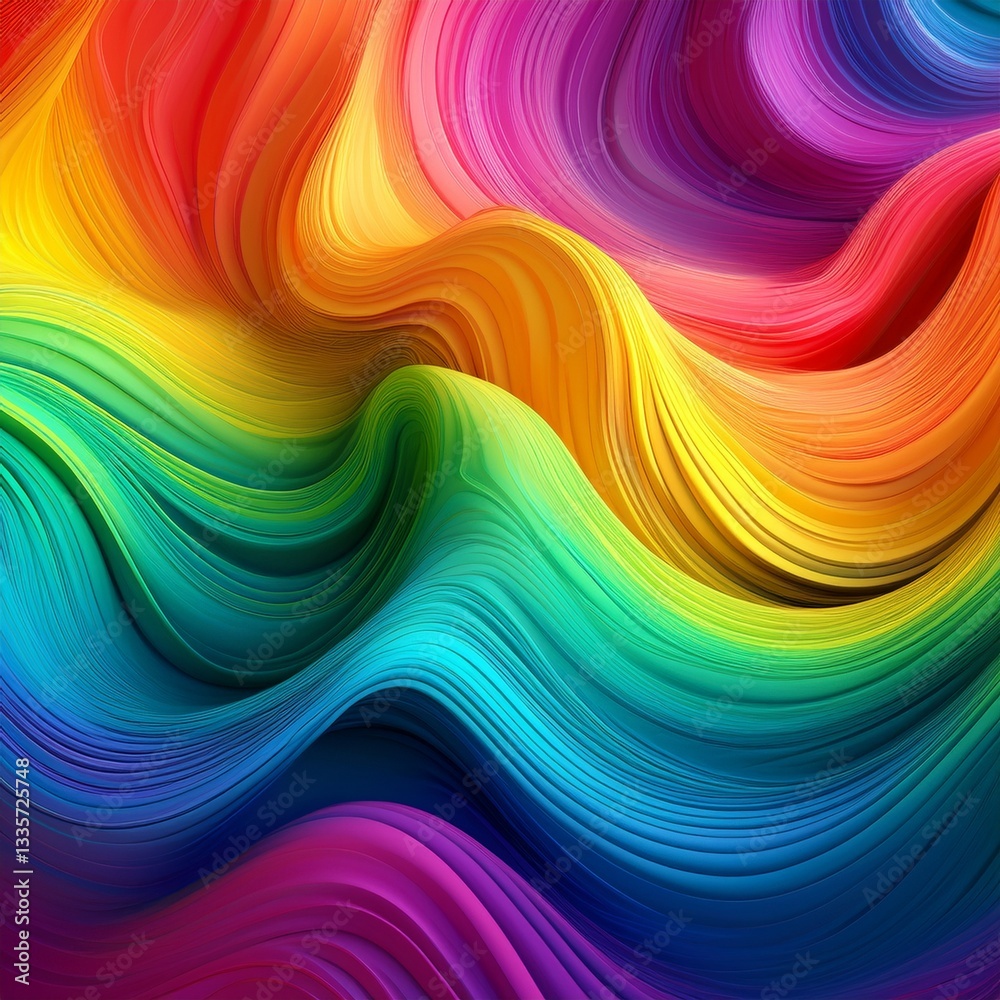 Obraz premium 3d render abstract background. Beautiful rainbow waves. Digital illustration for wallpapers, posters, and covers.