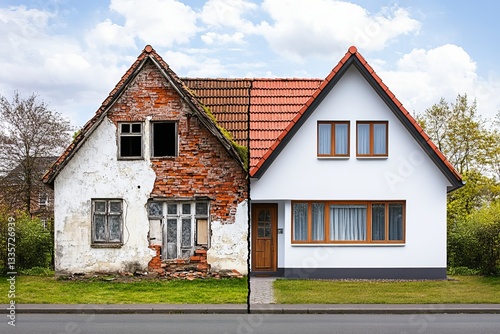 visual contrast of an old and modern German house design
