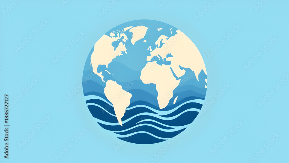 Minimalist Illustration of Earth with Ocean Waves on Dark Background – World water day, Global Concept for Environment, Climate, and Geography Themes, 22 march. Minimalist Illustration of Earth with Ocean Waves on Dark Background – World water day, Global Concept for Environment, Climate, and Geography Themes, 22 march.