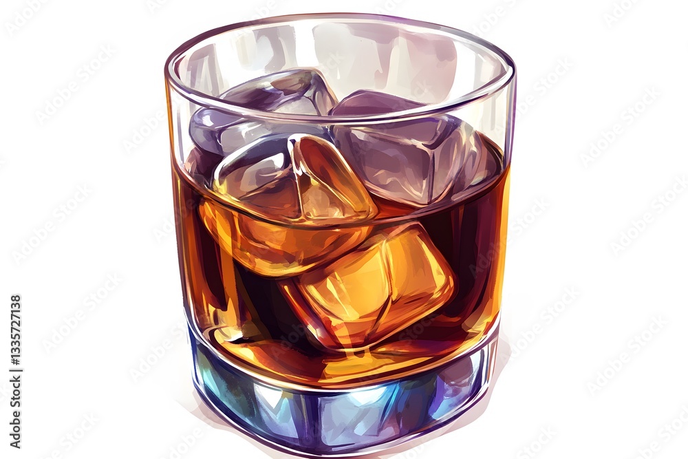 A Glass of Whiskey with Ice Cubes A Glass of Whiskey with Ice Cubes
