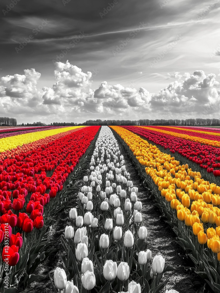 Fototapeta premium A field of flowers with red, white, and yellow flowers