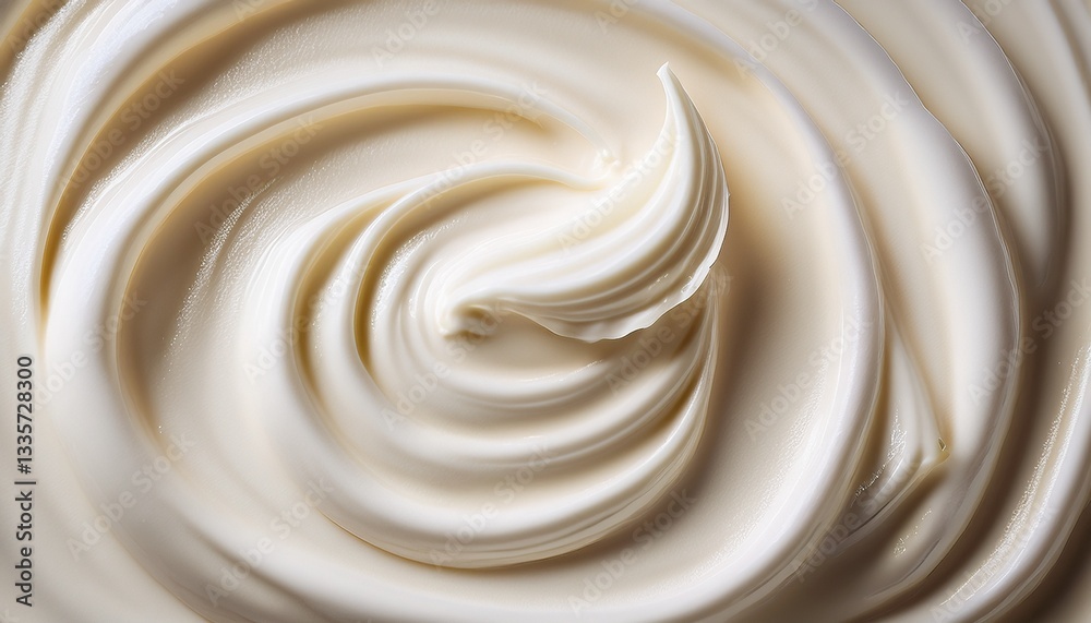 Close-up of white natural creamy vanilla yogurt. Top view. White texture of whipped cream, buttercream, and cosmetic cream. Close-up of vanilla yogurt. Close-up of white natural creamy vanilla yogurt. Top view. White texture of whipped cream, buttercream, and cosmetic cream. Close-up of vanilla yogurt.