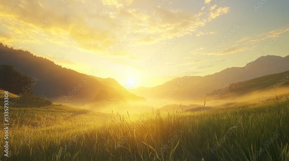 A beautiful, sunlit field with a mountain in the background A beautiful, sunlit field with a mountain in the background