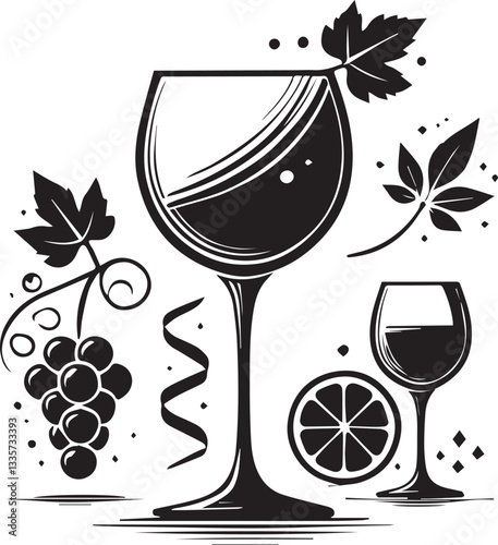 black glass of wine vector, glass of wine logo silhouette vector