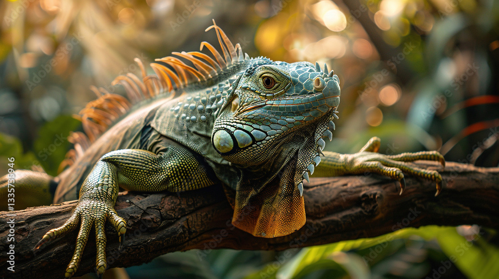 Fototapeta premium green iguana on branch
