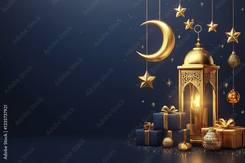 3d vector banner with Ramadan elements Arabic lamp 3d vector banner with Ramadan elements Arabic lamp