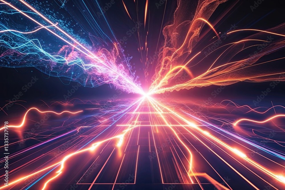 Naklejka premium Dynamic Electric Patterns with Vibrant Bursts and Abstract Background Design