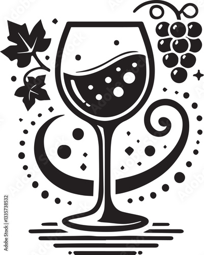 black glass of wine vector, glass of wine logo silhouette vector