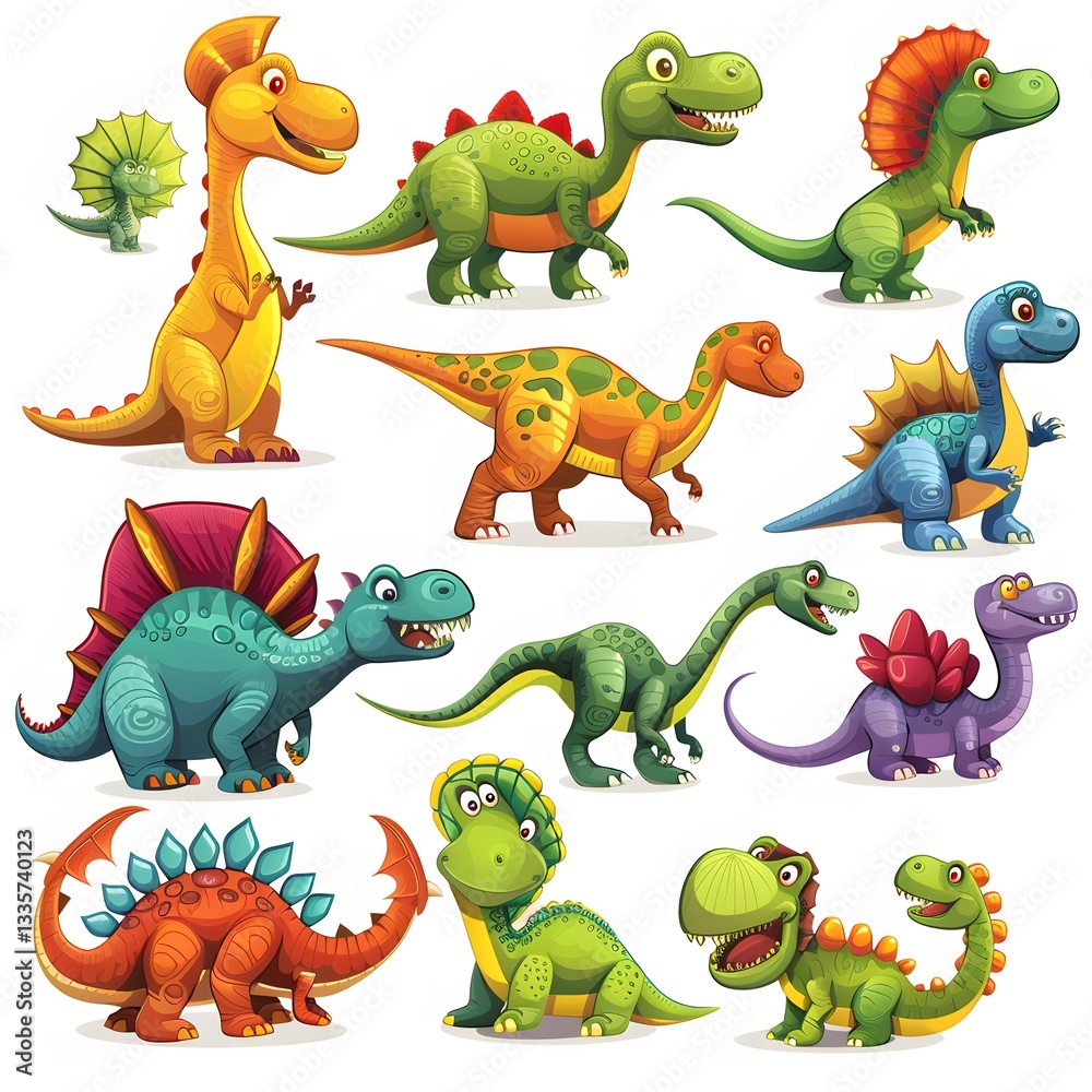 Obraz premium Colorful Cartoon Dinosaurs Collection for Children’s Education and Fun