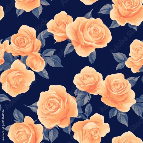 Vintage Seamless Pattern Scene --tile Tropical Navy