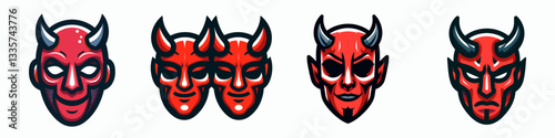 Z 5 Halloween Devil mask 1 vector outline drawing a demonic simple monochrome minimalist silhouette for spooky festive design.
