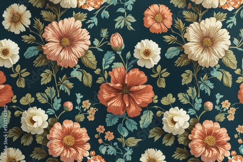 Retro Floral Pattern Background Featuring Artificial Flowers