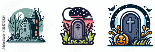 X 23 Halloween Tombstone vector outline drawing depicts spooky graveyard minimalist silhouettes.
