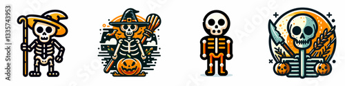x 19 Halloween Skeleton vector outline drawing depicts a spooky minimalist monochrome silhouette.