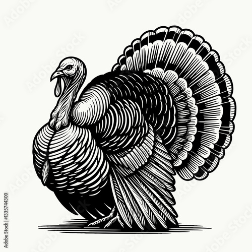 Thanksgiving Turkey vector outline drawing: a simple monochrome minimalist silhouette doodle of a plump autumn bird.