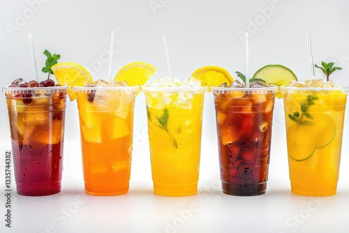 Ultra Quality Image of Various Iced Tea in Takeaway Plastic Cups