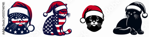 Scottish Fold Cat wear santa hat as Santa Claus 0803 0943 vector illustration a festive feline holiday graphic simple minimalist design
