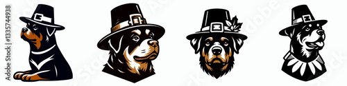Rottweiler Dog wear pilgrim hat in thanksgiving 0805 1640 minimalist vector drawing of a loyal pup enjoying the autumn harvest festival.
