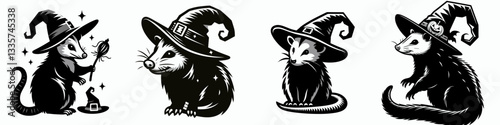 Possum wear witch hat in halloween 0803 0051 vector illustration a cute marsupial celebrating autumn.
