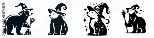 Polar Bear wear witch hat in halloween 0803 4039 vector illustration a spooky arctic scene