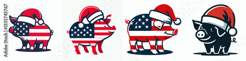 Pig wear santa hat as Santa Claus 0803 1215 vector illustration a jolly swine festive minimalist doodle