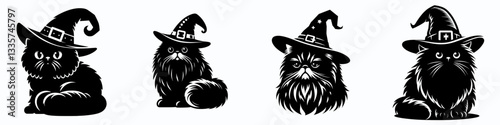 Persian Cat wear witch hat in halloween 0803 1645 vector illustration a spooky feline friend for your Halloween designs