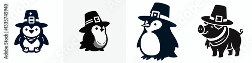 Penguin wear pilgrim hat in thanksgiving 0805 2052 vector illustration a cute waddling bird celebrating the harvest festival