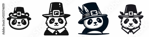 Panda wear pilgrim hat in thanksgiving 0805 1747 vector illustration a cute Thanksgiving doodle