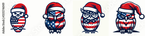 Owl wear santa hat as Santa Claus 0803 3125 vector illustration a jolly winter holiday minimalist graphic