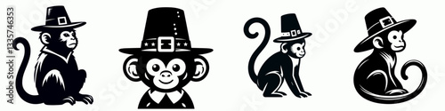 Monkey wear pilgrim hat in thanksgiving 0805 1313 vector illustration a primate celebrating harvest festival with autumnal attire
