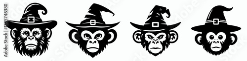 Monkey's face wear witch hat in halloween 0805 2152 vector illustration a mischievous primate celebrates autumn.