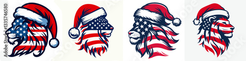 Lion wear santa hat as Santa Claus 0803 2203 vector graphic simple minimalist silhouette a majestic Christmas king
