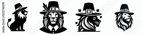 Lion wear pilgrim hat in thanksgiving 0805 0759 vector graphic a majestic regal creature celebrating harvest festival