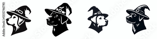 Labrador Retriever Dog's head wear witch hat in halloween vector graphic a spooky pup for autumn