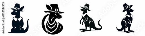 Kangaroo wear pilgrim hat in thanksgiving 0805 0311 vector illustration a cute marsupial celebrating autumn harvest.
