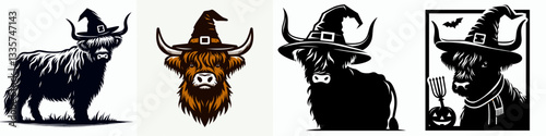 Highland Cow wear witch hat in halloween 0803 5501 vector illustration a whimsical Halloween graphic