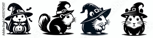 Hamster wear witch hat in halloween 0803 5419 vector illustration a tiny rodent in spooky costume
