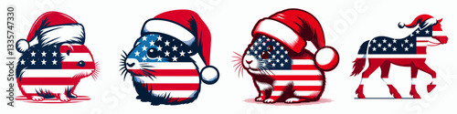 Hamster wear santa hat as Santa Claus 0803 5056 vector outline drawing a festive minimalist monochrome graphic of a tiny rodent enjoying the holidays.