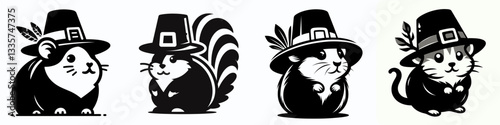 Hamster wear pilgrim hat in thanksgiving 0805 3720 vector graphic a cute rodent celebrating the harvest festival