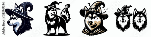 Great Dane Dog wear witch hat in halloween  vector illustration a spooky canine friend for autumn
